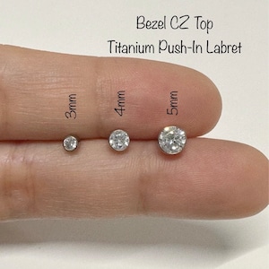 20g 18g 16g CZ Bezel Push In Implant Grade Titanium Labret, ASTM F136 Titanium