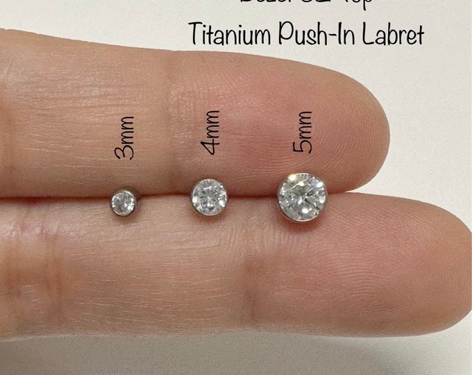 20g 18g 16g CZ Bezel Push In Implant Grade Titanium Labret, ASTM F136 Titanium