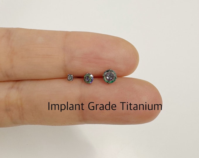 20g 18g 16g Vm Christal CZ Push In Prong Setting Titanium Labret, 2mm/3mm/4mm ASTM F-136 Titanium
