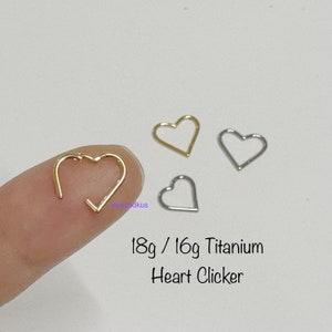 18g 16g Heart Titanium Seamless Hinged Clicker, ASTM F-136 Titanium Segment Ring, Cartilage, Daith, Nickel Free