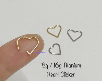 18g 16g Heart Titanium Seamless Hinged Clicker, ASTM F-136 Titanium Segment Ring, Cartilage, Daith, Nickel Free