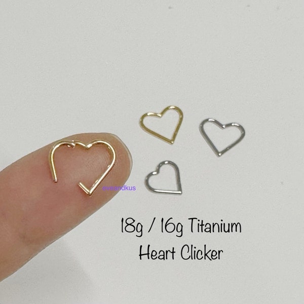 18g 16g Titanium Heart Clicker Hoop: ASTM F136 Implant Grade Titanium