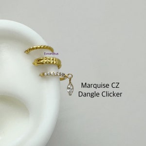 16g Zierliche Marquise CZ Ohrhänger Hoop, ASTM F136 Implant Grade Titanium Hinged CZ mit Marquise Baumeln