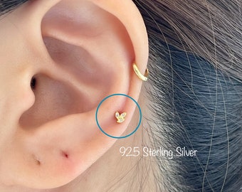 Tiny Leaf CZ piercing (Single), Minimalist 925 Sterling Silver cz leaf cartilage helix piercing