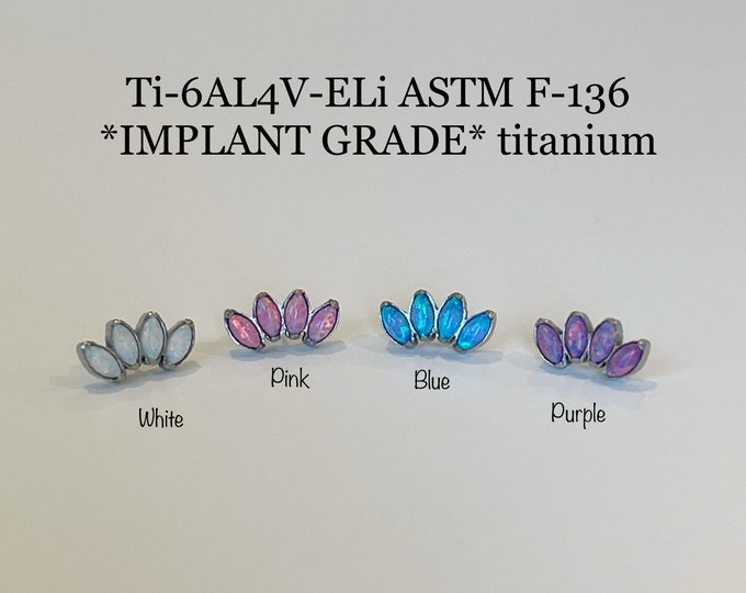 20g 18g 16g Four OPAL Marquise Fan Top push-in Labret, Titanium 6AL-4V-ELI-ASTM-F136