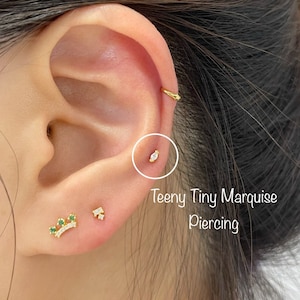 Teeny Tiny Marquise Solitaire Piercing (Single), Minimalist 925 Sterling Silver piercing, Cartilage, Helix, Mid Helix, Upper Lobe