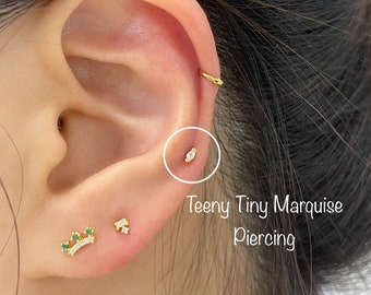 Teeny Tiny Marquise Solitaire Piercing (Single), Minimalist 925 Sterling Silver piercing, Cartilage, Helix, Mid Helix, Upper Lobe