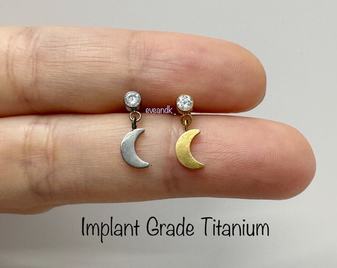 16g Crescent Dangle Titanium 6AL-4V-ELI-ASTM-F136 Internally Threaded Labret for Cartilage, Tragus, Helix