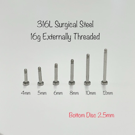 316L Surgical Steel Externally Threaded Replacement Posts Flat Back Labret 316L Surgical Steel Externally Threaded Replacement Posts Flat Back Labret