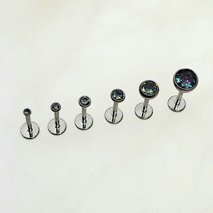 20g 18g 16g Teeny Tiny Vm Christal CZ Push In Bezel Setting Titanium Labret, CZ Size from 1.5mm/2mm/2.5mm/3mm/4mm/5mm