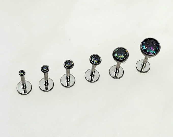 20g 18g 16g Teeny Tiny Vm Christal CZ Push In Bezel Setting Titanium Labret, CZ Size from 1.5mm/2mm/2.5mm/3mm/4mm/5mm