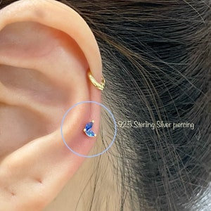 Petit piercing marquise double saphir CZ (unique), Piercing de conque hélix tragus cartilage hélicoïdal CZ coeur en argent sterling 925
