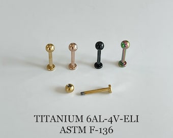 16g Implant Grade Titanium 3mm Ball Labret (Single), TITANIUM 6AL-4V-ELI ASTM F-136 Cartilage piercing, tragus, helix, conch