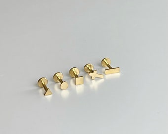 16g Geometric Internally Threaded Labret 316L Surgical Steel, Tiny Circle Triangle Cross Bar Labret piercing, Cartilage Tragus Helix Conch