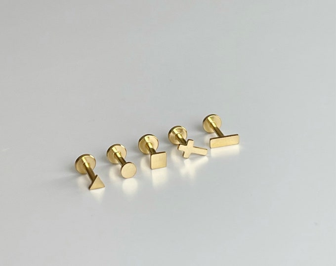 16g Geometric Internally Threaded Labret 316L Surgical Steel, Tiny Circle Triangle Cross Bar Labret piercing, Cartilage Tragus Helix Conch