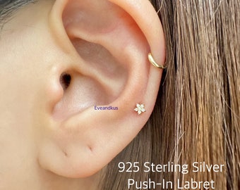 3mm Flower CZ Sterling Silver Labret: Cartilage Helix Tragus Piercing