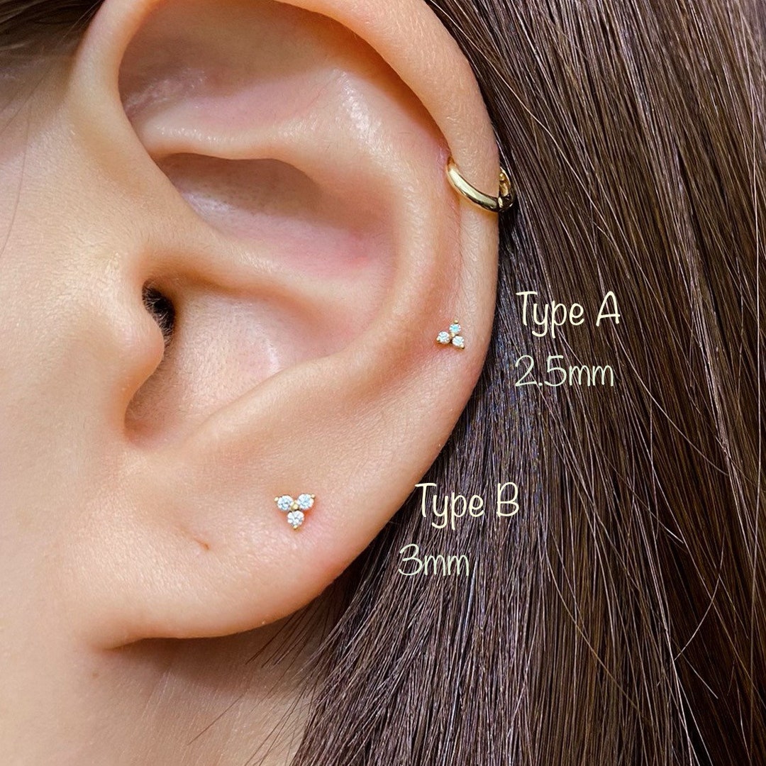 Trinity Tragus Stud Gold Tiny Cartilage Piercing Helix 