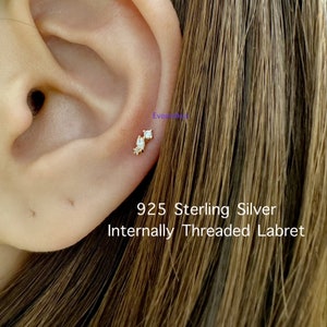 18g Teeny Tiny Milgram CZ boho Internally Threaded Labret, 925 Sterling Silver Cartilage, Tragus, Helix piercing