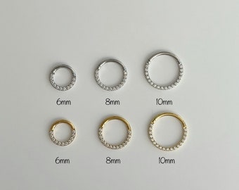 18g 16g High Quality Precision All 316L Surgical Steel Hinged Segment Hoop Rings /Paved CZ  Septum, Daith piercing