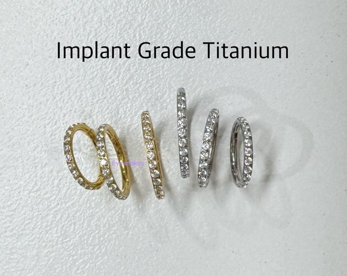 18g 16g CZ Paved Hinged ASTM F-136 Implant Grade Titanium Clicker, Conch, Cartilage, Helix, Hypoallergenic - nickel free clicker