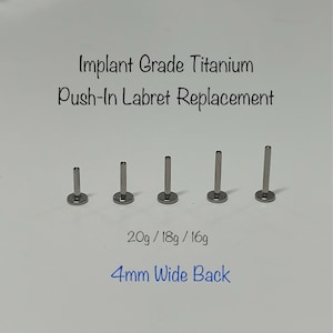 20g 18g 16g Push In Labret Bar Replacement 5mm/6mm/7mm/8mm/9mm/10mm  ASTM F-136 Implant Grade Titanium