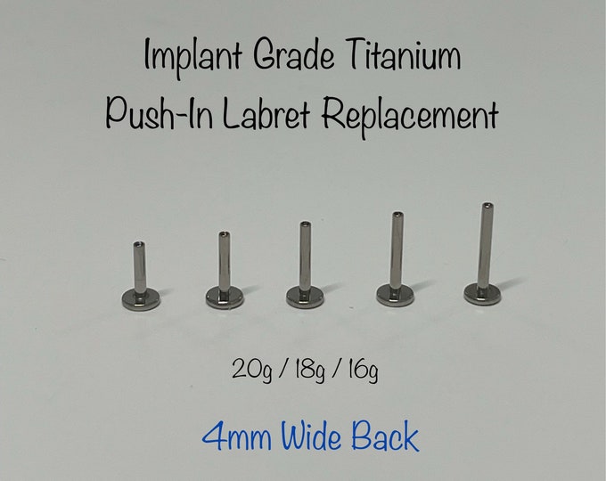 20g 18g 16g 14g Push In Labret Bar Replacement 5mm/6mm/7mm/8mm/9mm/10mm  ASTM F-136 Implant Grade Titanium