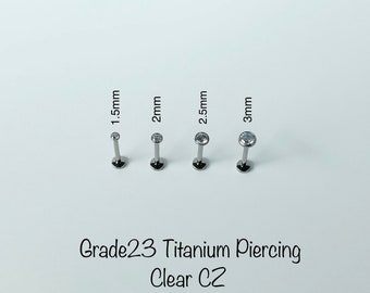 20g 18g 16g Teeny Tiny Push In Bezel Setting Titanium Labret, Super tiny cz 1.5mm/2mm/2.5mm/3mm/4mm/5mm Hypoallergenic