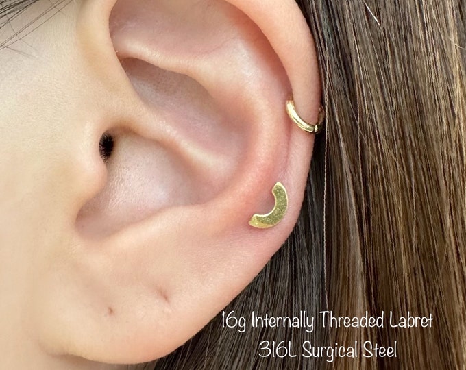 16g Geometric U Shaped Internally Threaded Labret 316L Surgical Steel, Smile U Shaped Cartilage Tragus Helix Conch