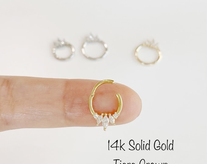 16g Tiara 14k Solid Gold Daith/Septum Clicker Hoop(Single), 8mm/10mm 16g Daith, Septum Ring Clicker