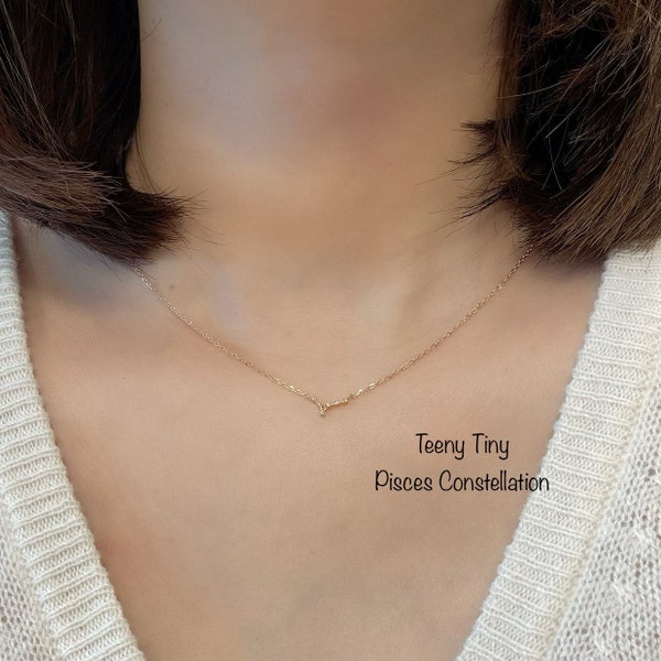 Teeny Tiny Pisces Necklace, Constellation Necklace, Sterling Silver Zodiac Jewelry, February Birthday, March Birthday Gift, Celestial