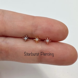 18g 16g Starburst Piercing (Single), 316L Chirurgenstahl Bar/Labret - Knorpel Helix Piercing