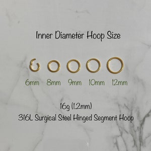 16g Tiny Hoop, Gold Cartilage Clicker Hoop (Single), 6mm/8mm/9mm/10mm/12mm Seamless Hinged Clicker, 316L SS, Segment Ring, Helix Hoop
