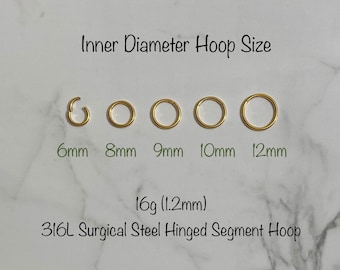 16g Tiny Hoop, Gold Cartilage Clicker Hoop (Single), 6mm/8mm/9mm/10mm/12mm Seamless Hinged Clicker, 316L SS, Segment Ring, Helix Hoop