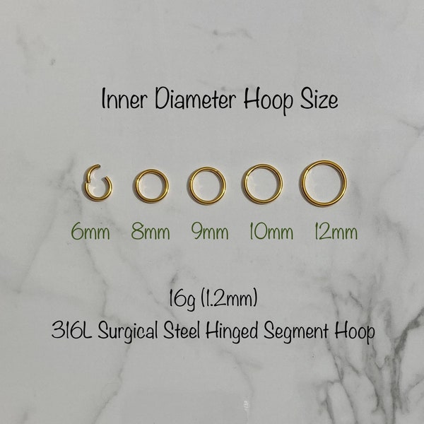 16g Tiny Gold Cartilage Clicker Hoop (Single), 6mm/8mm/9mm/10mm/12mm Seamless Hinged Clicker, 316L SS, Segment Ring, Helix Hoop