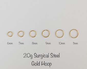 20g 18g Thin Wire Hoop (Single), Titanium anodized over 316L Surgical Steel Annealed rounded ends cut rings, Cartilage, Nose, Tragus, Conch