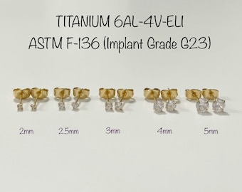 Implant Grade Titanium CZ Stud Earrings: Minimalist Cubic Zirconia