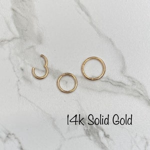 20g 18g 16g 14k Solid Gold Endless Clicker Segment Hoop (Single) 6mm 7mm 8mm 9mm 10mm Huggie Hinged Cartilage Daith Helix Tragus Conch Rook