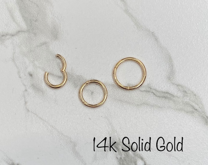 20g 18g 16g 14k Solid Gold Endless Clicker Segment Hoop (Single) 6mm 7mm 8mm 9mm 10mm Huggie Hinged Cartilage Daith Helix Tragus Conch Rook