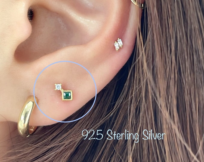 Le Vert Emerald CZ piercing (Single), 925 Sterling Silver emerald cz cartilage helix tragus conch piercing