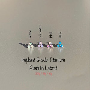 20g 18g 16g Trinity Opal Top push-in Labret, Titanium 6AL-4V-ELI-ASTM-F136