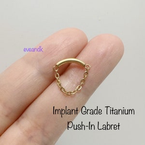20g 18g 16g Curved Bar with Chain Piercing, Implant Grade Titanium, flat piercing, helix labret