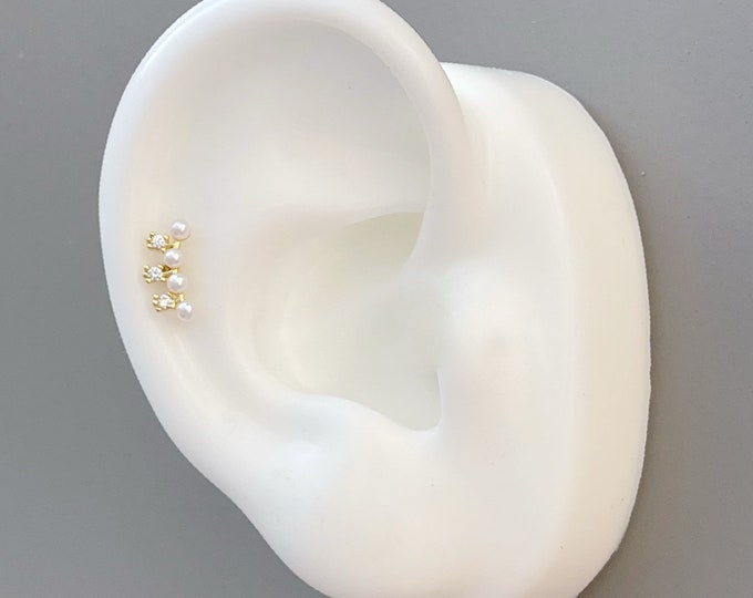 Tiny Pearl Curved Piercing(Single), FINAL SALE 16g Cartilage Tragus Conch Helix piercing
