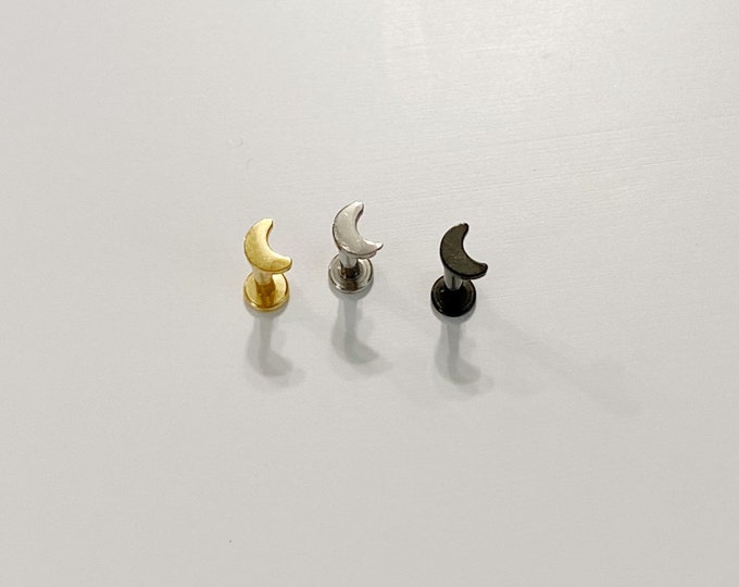 16g Implant Grade Titanium Internally Threaded Labret Studs with Crescent Moon Top, Minimalist piercing