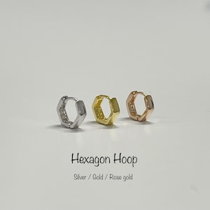 Créoles hexagonales unies, Créoles hexagonales épaisses de 3 mm en or 14 carats/or rose/blanc PLT 925 argent sterling/sans nickel