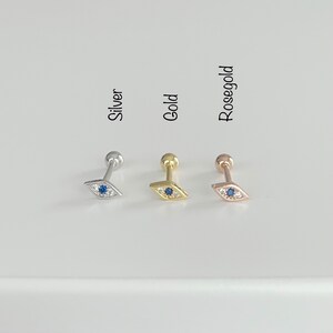 Piercing oeil mauvais œil 18 g (simple), piercing oeil mauvais œil cartilage hélice conque tragus argent sterling 925 sans nickel