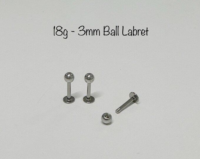 18g 3mm Silver ball Labret (Single), 316L Surgical steel Cartilage piercing, tragus, helix, conch