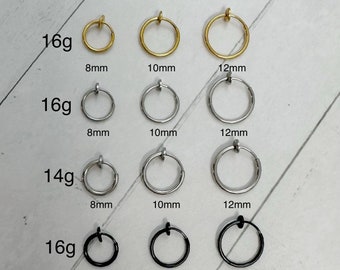 Non pierced fake Hoop, Ear Cuff No piercing with spring action, surgical steel, conch, helix, cartilage, nose