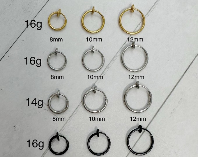 Non pierced fake Hoop, Ear Cuff No piercing with spring action, surgical steel, conch, helix, cartilage, nose