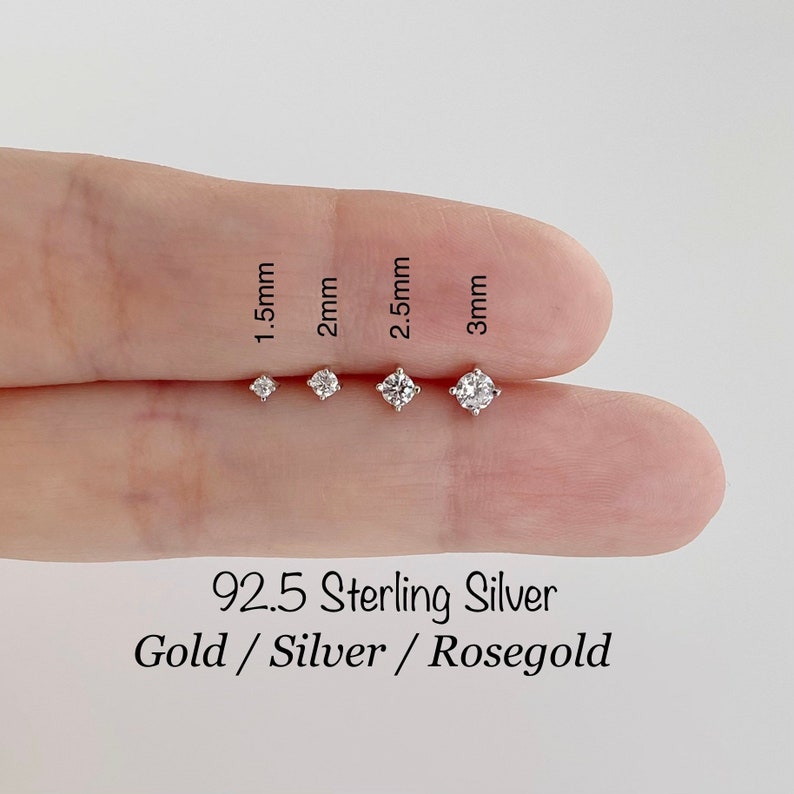 Teeny Tiny CZ Standard Earrings (PAIR), 1.5mm/2mm/2.5mm/3mm CZ Studs 92.5 Sterling Silver earrings, Minimalist Earrings 