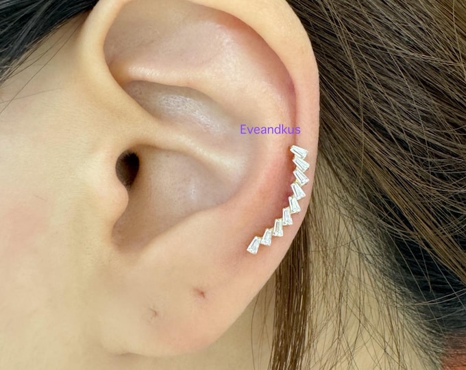 20g 18g 16g Tiny Baguette CZ Climber  Push In Titanium Labret, ASTM F-136 Implant Grade Titanium Nickel Free Hypoallergenic